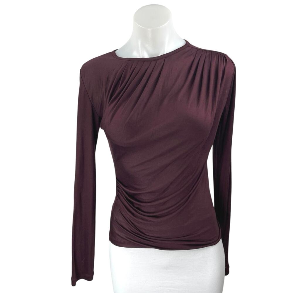 Intermix Purple Long Sleeve Pleated Ruched Slim Fit Crop Blouse Shirt Top Size S